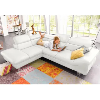 Ecksofa COTTA "Driver L-Form, B: 265cm, moderne Couch, Wellenunterfederung, inkl. 3 x", weiß, B:268cm H:73cm T:214cm, Kunstleder SOFTLUX;LEDER BEEFY (ein abgedecktes Spalt-Rindsleder) im Sitz und Rücken (Korpus in Kunstleder);Luxus-Kunstleder;Leder Pampas (echtes Rindsleder) im Sitz und Rücken (Rückseite mit Spannstoff bezogen), Sofas, Ecksofa, Kopfteilverstellung, optional Schlaffunktion & Bettkasten