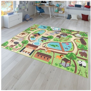 Kinderteppich Kinderteppich Spielteppich Für Kinderzimmer Zoo Mit Tiger Bär Bunt, TT Home, quadratisch, Höhe: 4 mm beige quadratisch - 200 cm x 200 cm x 4 mm