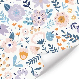 HPNIUB Aquarell Lila Blumentapete Selbstklebende Abziehfolie Botanische Blumen Wandaufkleber für Badezimmer Schlafzimmer Wohnzimmer Kinderzimmer Boho Deko(44x300cm)