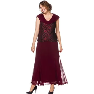 Abendkleid SHEEGO "Große Größen" Gr. 104, Langgrößen, rot (bordeau) Damen Kleider Lange mit Spitze und Schalkragen