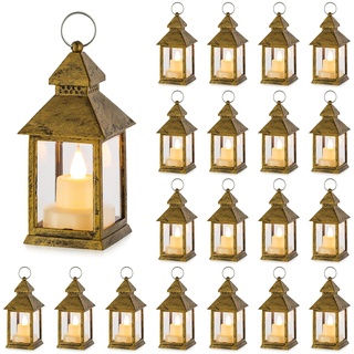 NUPTIO Kleine Laterne Gold Teelicht - 20 Stück Mini Innen Laterne mit Flackernden LED Teelichter Kerzen Schwarz Hängend Vintage Marokkanische Weihnachten Tischdeko Hochzeit Wohnzimmer Orientalische