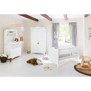 Pinolino Babyzimmer Pinolino Florentina, Weiß, Holzwerkstoff, Kiefer, teilmassiv, 3 Fächer, 2 Schublade(n) Schubladen, 76x85x146 cm, zum Juniorbett umbaubar, Sprossen mit Normabstand, Lattenrost inklusive, Schlupfsprossen, Babymöbel, Babyzimmer-Sets