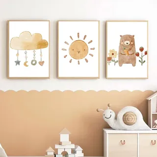 COYUN 3er Set Poster Kinderzimmer, DIN A4, Wandbilder, Kinderzimmer Poster, Deko Bilder Kinderzimmer, Boho Babyzimmer Deko, Bilder Kinderzimmer Poster Mädchen,Wandposter Premium