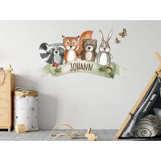 GRAZDesign Wandtattoo Kinderzimmer Waldtiere mit Namen personalisiert | Wandsticker Kinderzimmer | selbstklebende Aufkleber Tiere mit Wunschnamen - 71x40cm