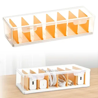 Kabel Organizer Box,Ladekabel Organizer,Kabel Aufbewahrungsbox,Mit 7 Verstellbare Fächern,Kabelaufbewahrung,Cable Organizer Box,Kabelbox Kunststoff Transparent,Für Schublade,Schreibtisch