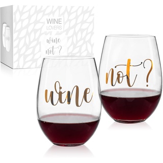 ILP 2er Weinglas 500ml Set XXL Weinglas Geschenkset Wein Geschenk mit witzigem Weinglas Spruch „Wine not?“ - Geschenkset Wein für Paare Frauen Männer - Kleine Weihnachtsgeschenke für Kollegen
