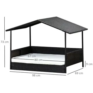 PawHut Hundehöhle Rattan 98 x 70 cm Braun