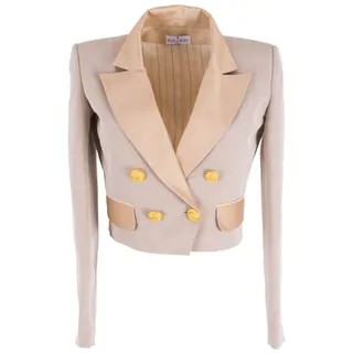 RUA & RUA Jackenblazer Zweireihige Kurze Jacke Blazer aus Seide (1-tlg) beige|grau 40/L