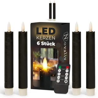 Stabkerzen LED mit Timer SCHWARZ 6 Stück Indoor 6 Stunden ECHTWACHS 18cm Höhe für Kerzen 2,2cm Durchmesser 2 AAA Batterien notwendig LED Stabkerzen 4er Set SCHWARZ (zwei Mal) bewegliche Flamme Licht