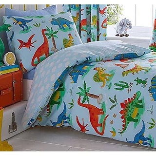 Kids Club Dinosaurier-Bettbezug und 2 Kissenbezüge, Polyester-Baumwolle, Blau, Doppelbett