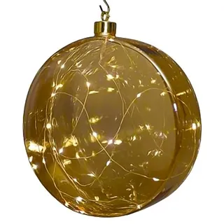 LED Glas Disc 12 cm warm weiß beleuchtet - transparent Gold - Weihnachtsdeko Kugel Batterie betrieben mit Timer - Weihnachten Advent Deko Beleuchtung Stimmungslicht (Gold)