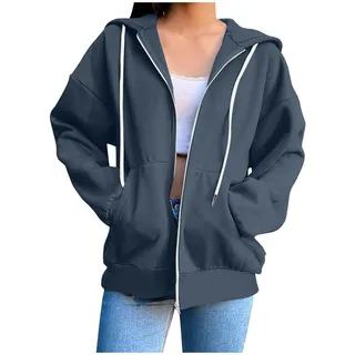 CSYX Sweatjacke Damen mit Kapuze Zipper Hoodie Jacke Leicht Übergangsjacke Elegant Einfarbig Dünne Kapuzenjacke mit Taschen Sweatshirt Locker College Jacke Baumwoll Sportjacke Trainingsjacke Pullover - XXL