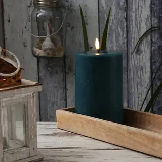 LED Kerze Mia Deluxe Homeart Echtwachs 3D Flamme flackernd H: 15cm D:10cm petrol