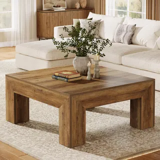 Tribesigns Couchtisch, Quadratischer Wohnzimmertisch, Couchtisch mit Stabilen Holzfüßen für Couch Schlafzimmer, 100 x 100 x 50 cm, Rustikales Braun