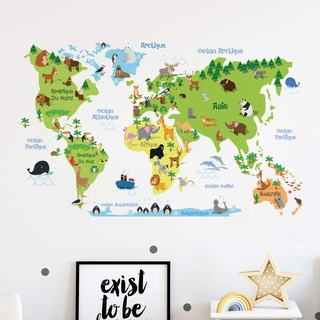 Sticker für Kinder | Wandaufkleber Weltkarte – Wanddekoration Kinderzimmer | 60 x 95 cm