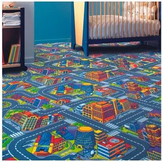 Andiamo Teppichboden City, Schlinge, Gesamthöhe ca. 6,5 mm, Luxusklasse LC1, rechteckig, Spielteppich, Straßenteppich, Breite 200 cm oder 400 cm, Kinderzimmer grau 400 cm x 450 cm