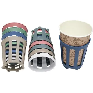 Terryshop74 Set mit 12 farbigen Becherhaltern aus Hartplastik | Wiederverwendbarer Becherhalter für Papp- oder Plastikbecher | robust, stapelbar, mehrfarbig
