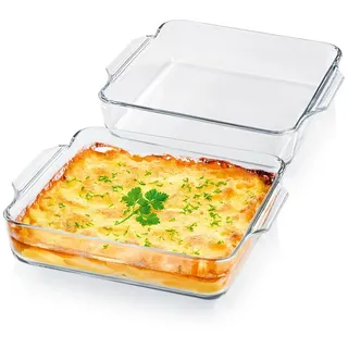 GOURMETmaxx Auflaufform Auflaufform Set für Heißluftfritteuse - Backform rechteckig Glasschale, (2-St), Auflaufform klein - Auflaufform Airfryer & Backofen - Auflaufform Glas weiß