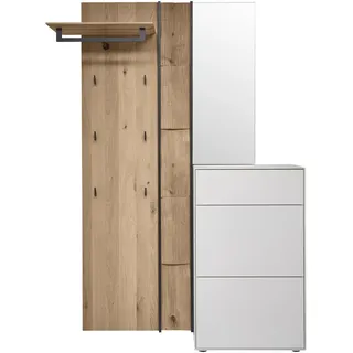 Johann Jakob Garderobe, Weiß, Eiche, Holz, Metall, Glas, 3-teilig, Kernbirke, Kerneiche, massiv, 125x196x39 cm, Garderobe, Garderoben-Set & Garderoben-Serien, Garderoben-Sets