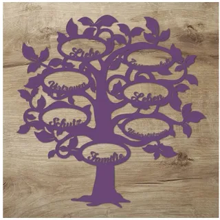 Namofactur 3D-Wandtattoo Holz Wandbild 'Familie Baum' Wanddeko, Wanddekoration Familien Stammbaum, Wandgestaltung für dein Wohnzimmer lila