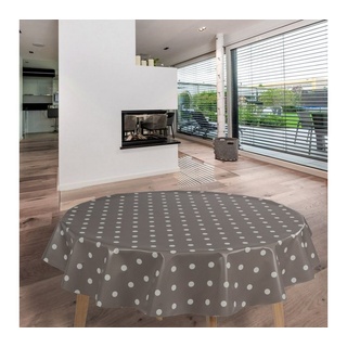 laro Tischdecke Wachstuch-Tischdecken Punkte Grau Weiß Rund 140cm