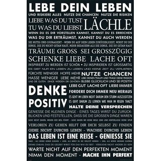 Motivational - Lebe Dein Leben - schwarz Zitate Sprüche Motivations Poster, Druck, Poster - Grösse cm
