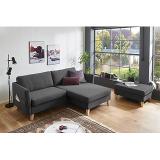 Atlantic Home Collection Ecksofa »Mailo L-Form«, mit Seitentaschen, Recamiere beidseitig montierbar, Massivholzfüße, grau
