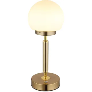 GLOBO Tischlampe Nachttischlampe Tischleuchte Wohnzimmerleuchte Schlafzimmerlampe, Metall Glas messingfarben, Touchdimmer Akku cct, LED 2,5W 136 Lm 2700K