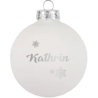 Herz & Heim® Weihnachtskugel aus Glas mit persönlicher Gravur/Rot oder Weiß/Matt oder Hochglanz/Ø 8 oder 10 cm/Verschiedene Motive Ø 8 cm, Weiß Matt, Schneekristall