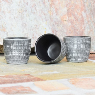 3Er-Set Keramik-Übertöpfe 6Cm  Grau