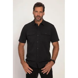 JP1880 Kurzarmhemd Jersey-Hemd Halbarm Kent-Kragen Modern Fit schwarz 5XL