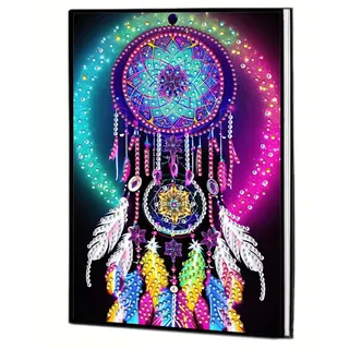 Diamond Art Painting Notizbuch A5, DIY 60 Seiten Skizzenbuch Blanko, Kreativ Diamont Painting Notizbuch mit Exquisitem Musterdesign, Tagebuch Leder, Skizzenbuch-18-Bunte Anhänger