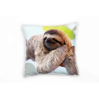 Paul Sinus Art Tiere, Faultier im Baum, braun, grün Deko Kissen 40x40cm für Couch Sofa Lounge Zierkissen - Dekoration zum Wohlfühlen