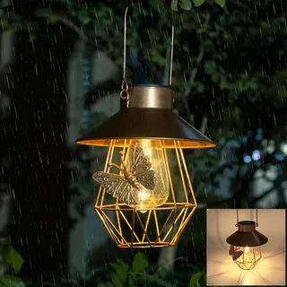 Solarlaterne für Außen LED Vintage Metall Laternen für Draußen Wasserdicht Gartenleuchte Solarlampe Hängend Outdoor Balkon Deko für Garten Gehweg Patio Terrasse Veranda Rasen Landschaftsbeleuchtung