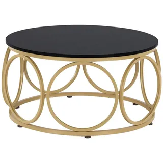 MCombo M Mcombo Couchtisch Rund Holz, Modern Sofatisch Schwarz-Gold, Klein Kaffeetisch Metallgestell, Beistelltisch für Wohnzimmer, Durchmesser 80cm, 2102