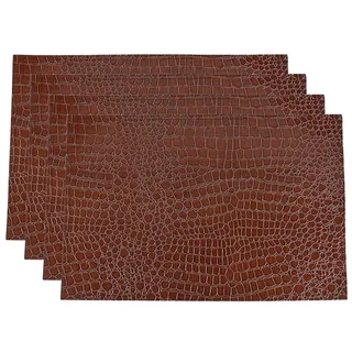 Vinbcorw Kunstleder Tischsets in Kroko Optik Leder Platzsets Waschbare Premium Tischsetsabwischbar Pflegeleicht Leder Krokoprint,Braun,Set of 4