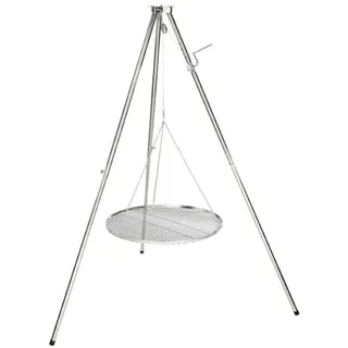 HeRo24 Edelstahl Dreibein Schwenker – Schwenkgrill Grillgestell mit 70 cm verchromtem Grillrost & Tragetasche – höhenverstellbar, stabil & ideal für Lagerfeuer & Garten
