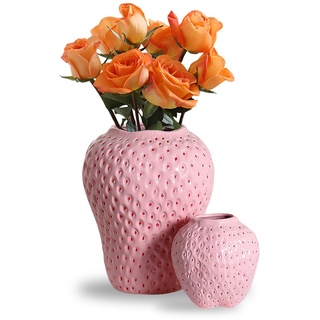 Erdbeer-Dekorative Keramik Vase, Modern Strawberry Vasen Für Pampasgras Blumen, Vintage Erdbeervase Für Wohnzimmer, Küche, Garten, Büro, Pink, 2PCS