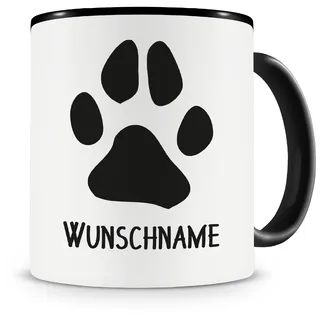 Samunshi® Pfote mit Name personalisierbar Hund Katze Tasse Kaffeetasse Teetasse Kaffeepott Kaffeebecher Becher 300ml schwarz