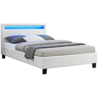 CARO-Möbel Polsterbett MIRASOL 120x200 cm, Weiß - Einzelbett mit LED Beleuchtung im Kopfteil, inkl. Fernbedienung, Jugendbett aus Kunstleder mit Lattenrost