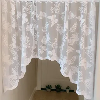 NSXIN Scheibengardinen Halbtransparent Voile Jacquard Bistrogardinen, Spitze Küchengardinen mit Schmetterling Blume Vorhänge für Fenster Küche Wohnzimmer (Schmetterling,H100 x B150 cm (1er Pack))
