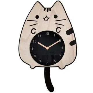 Wanduhr Aus Holz „wedelnde Katze“ – Cartoon, Geräuschlos Und Kreativ – Fürs Kinderzimmer – Mit Pendel