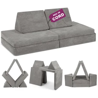 Linodino® Spielsofa Cord | Kindersofa aus Schaumstoff Bausteine - Spielsofa für Kinder & Kuschelecke im Kinderzimmer | Kindercouch | Oeko-TEX 100 Zertifiziert | Elefanten Grau