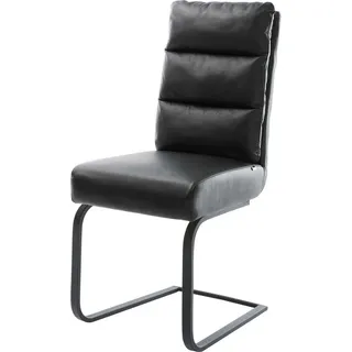 DeLife Schwingstuhl Pela-Flex Echt-Leder Schwarz Freischwinger flach Schwarz Taschenfederkern