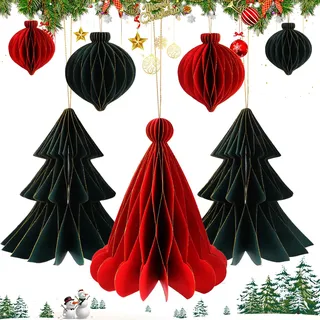 Weihnachtsbaum Deko Papier Set,Weihnachtskugel Papier,Papier Weihnachtsdeko,Papier Weihnachtsbaum Deko,Wabenbälle Christbaumschmuck,Christbaumschmuck aus Papier, Christmas Decorations
