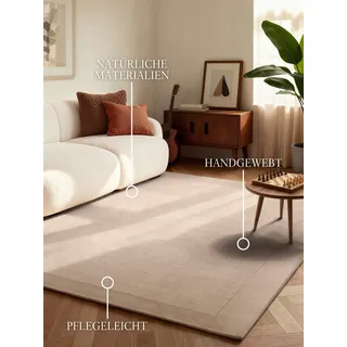Villeroy & Boch Wollteppich Kivi - Weicher Natur Wohnzimmerteppich mit Bordüre, Handgemacht & Natürlich, Modernes Design für Wohnzimmer, Schlafzimmer, Esszimmer, Flur - Natur Beige, 200x300 cm