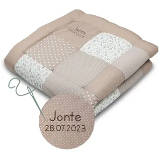 ULLENBOOM Krabbeldecke für Baby mit Personalisierung, 100% OEKO-TEX Materialien, Sandblume 120x120 cm - Babydecke mit Namen und Datum, ideal als Spieldecke und personalisiertes Geschenk zur Geburt