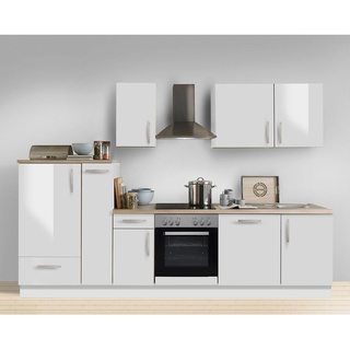 Komplettküche Premium weiss Hochglanz MANCHESTER-87 inklusive E-Geräte, Geschirrspüler und Apothekerschrank 300cm