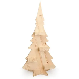 Kreative Feder Dekoobjekt Edler Adventsbaum aus Holz mit 4 Kerzenaufsätzen, Adventsbaum Aufsteller Weihnachts-Deko beige|braun