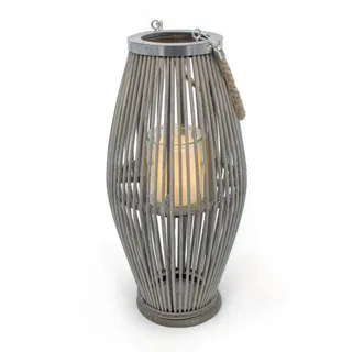 Spetebo Windlicht XXL Bambus Laterne shabby grau mit Kerzenglas (Anzahl, 1 St., Stück), mit Jute Seil zum Hängen grau